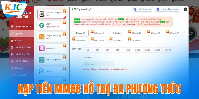 Nạp tiền MM88 hỗ trợ đa phương thức