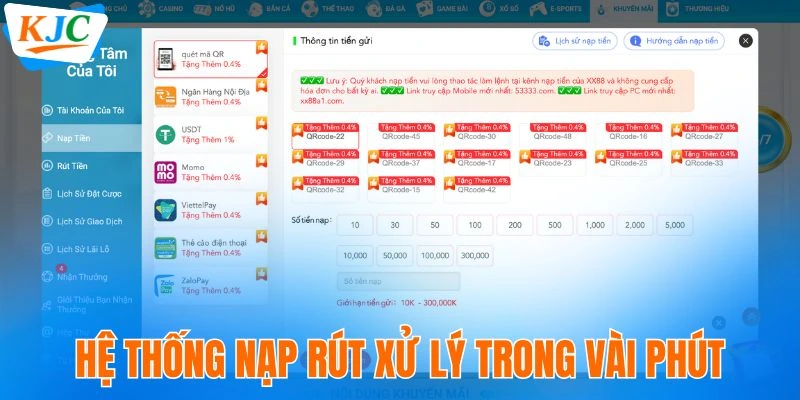 Quy trình nạp và rút tiền xử lý trong vài phút